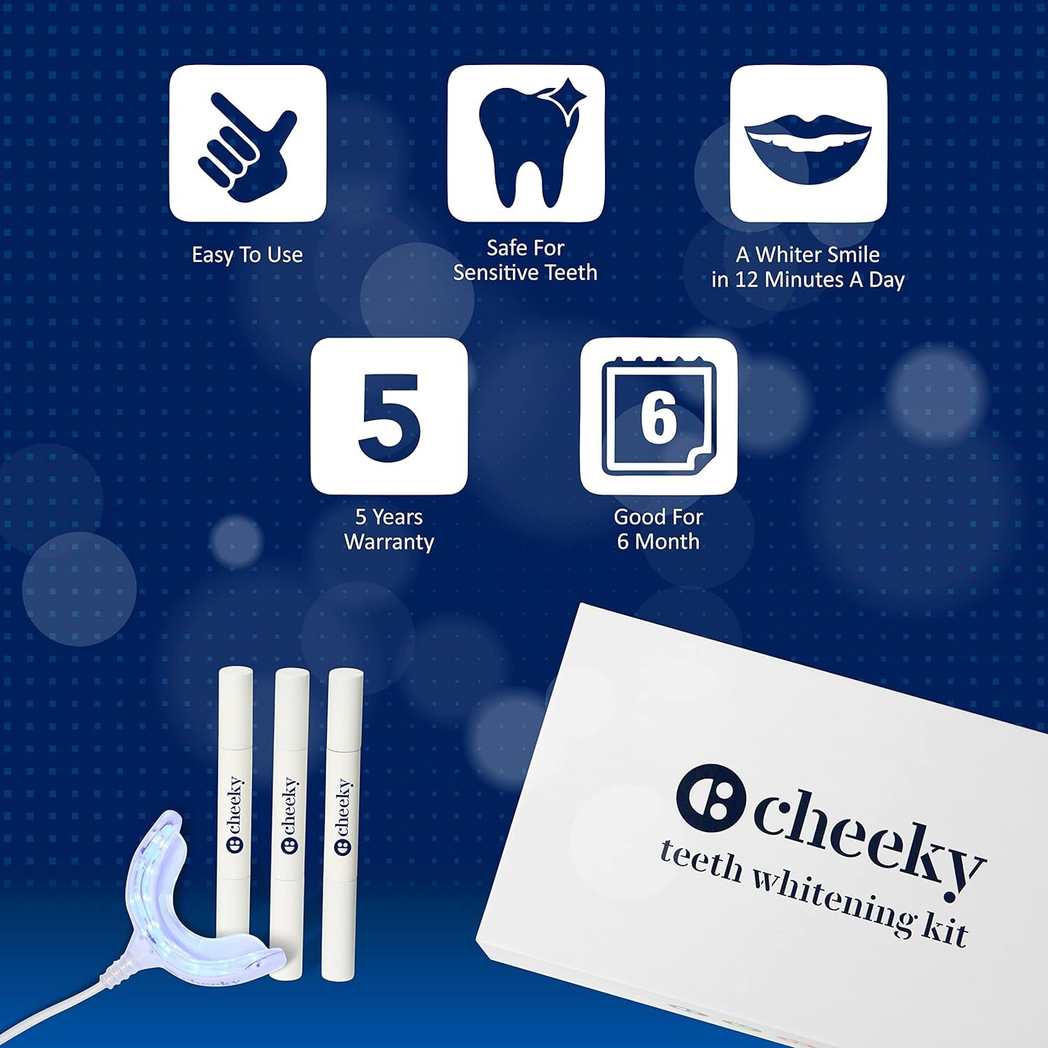 Cheeky LED Teeth Whitening Kit with Whitener Gel and Mouthpiece, DIY Home System to Diminish Stains and Discoloration, Dental and Enamel Safe