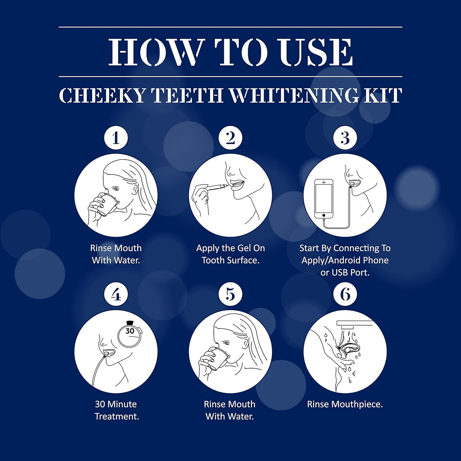 Cheeky LED Teeth Whitening Kit with Whitener Gel and Mouthpiece, DIY Home System to Diminish Stains and Discoloration, Dental and Enamel Safe