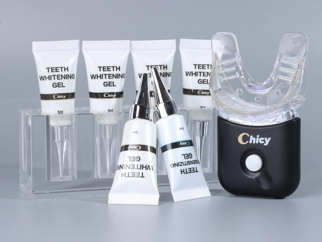 CHICY Pro Teeth Whitening Kit - Fast Acting Carbamide Peroxide Gel, LED Light Accelerator, Customizable Trays - Effective at-Home Dental Whitening for Sensitive Teeth