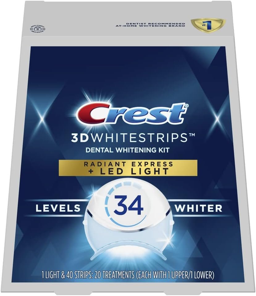 Crest 3D Whitestrips, Radiant Express with LED Accelerator Light, Teeth Whitening Strip Kit, 40 Strips (20 Count Pack)