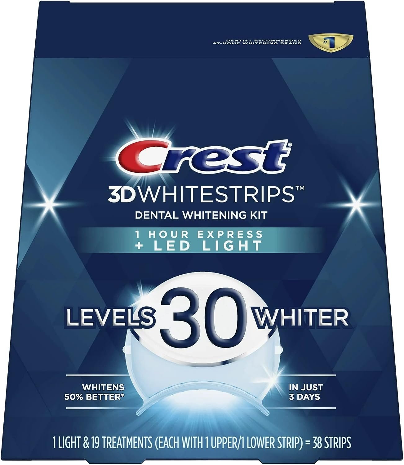 Crest 3DWhitestrips 1 Hour Express + LED Light Teeth Whitening Kit, 19 Treatments