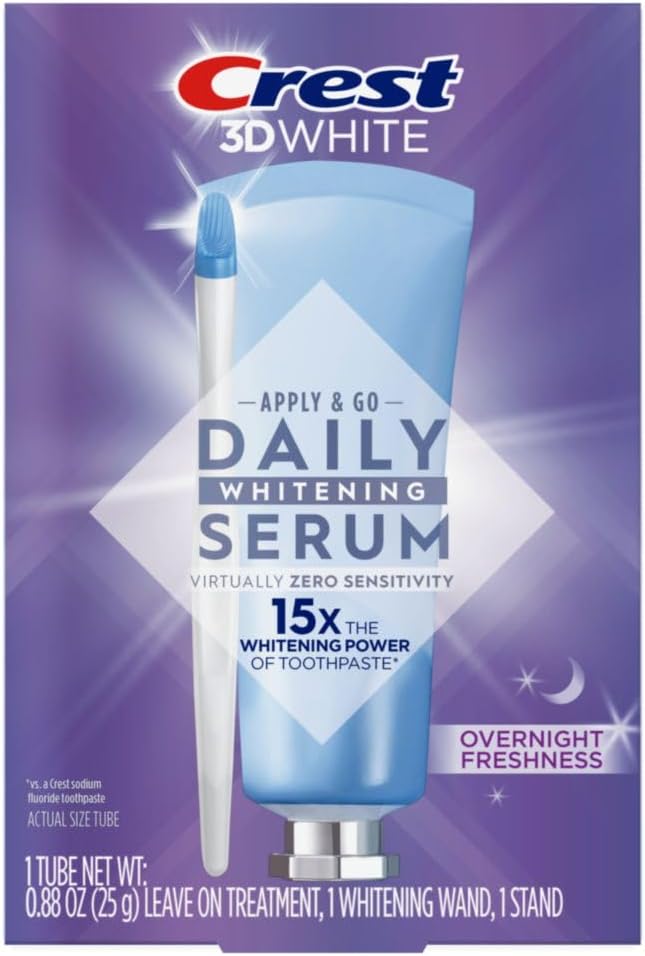 Crest Whitening Emulsions Leave-On Teeth Whitening Gel Kit + Overnight Freshness with Wand Applicator and Stand, Apply  Sleep, 0.88 Oz