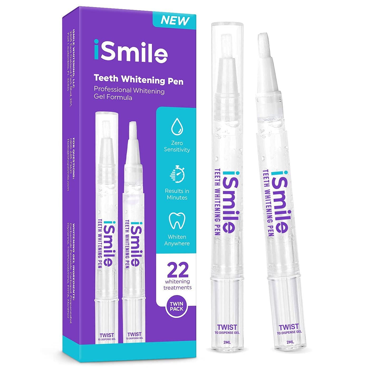 iSmile Teeth Whitening Pen - 35% Carbamide Peroxide, No Sensitivity, Travel-Friendly, Easy to Use, 2mL, 2 Pack