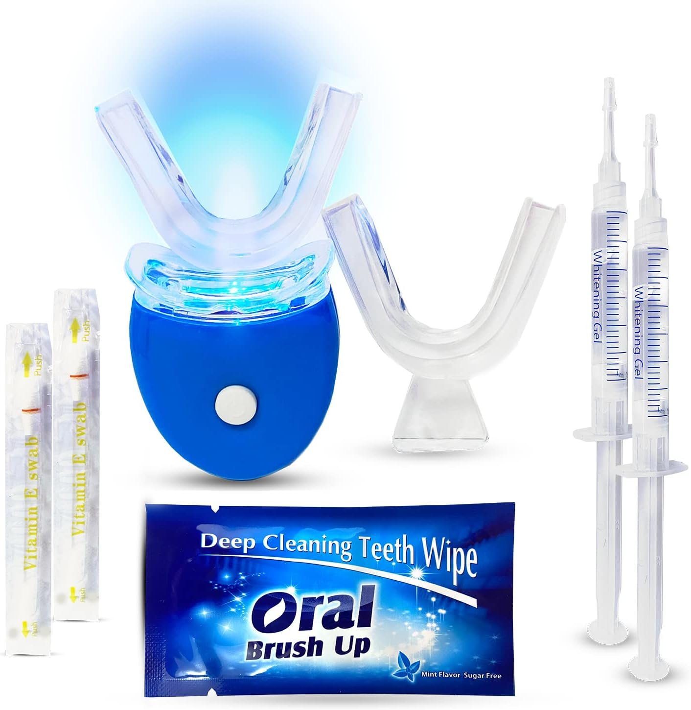 MagicBrite Complete Teeth Whitening Kit at Home Whitener - LED Light, 35% Carbamide Peroxide, 2 Mouth Trays, (3) 3ml Gel Syringes, Painless Effective