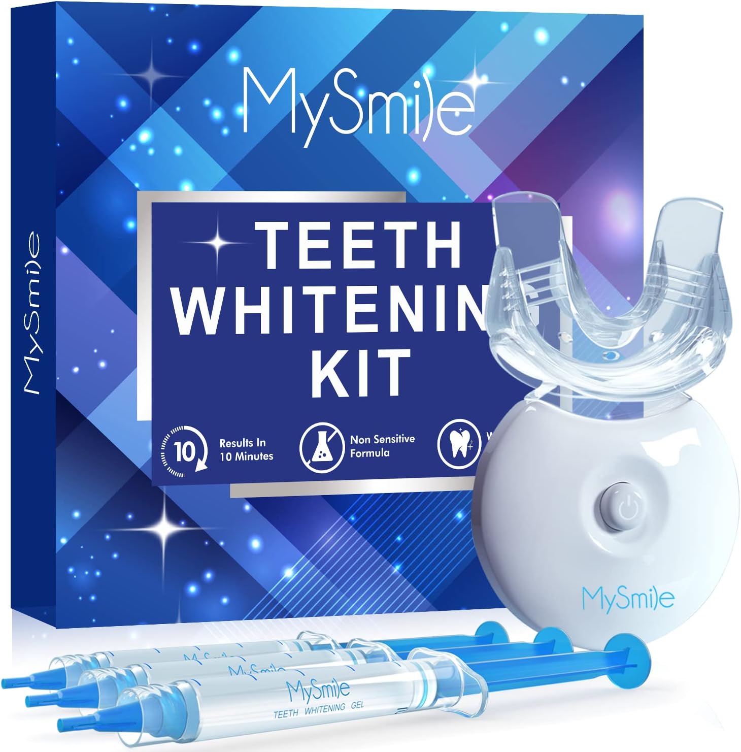 MySmile Teeth Whitening Kit with Whitening Light, Non-Sensitive Teeth Whitener Kit with 3 Teeth Whitening Gel,10 Min Fast-Result Home Tooth Whitening Dental Care Help Remove Teeth Stain