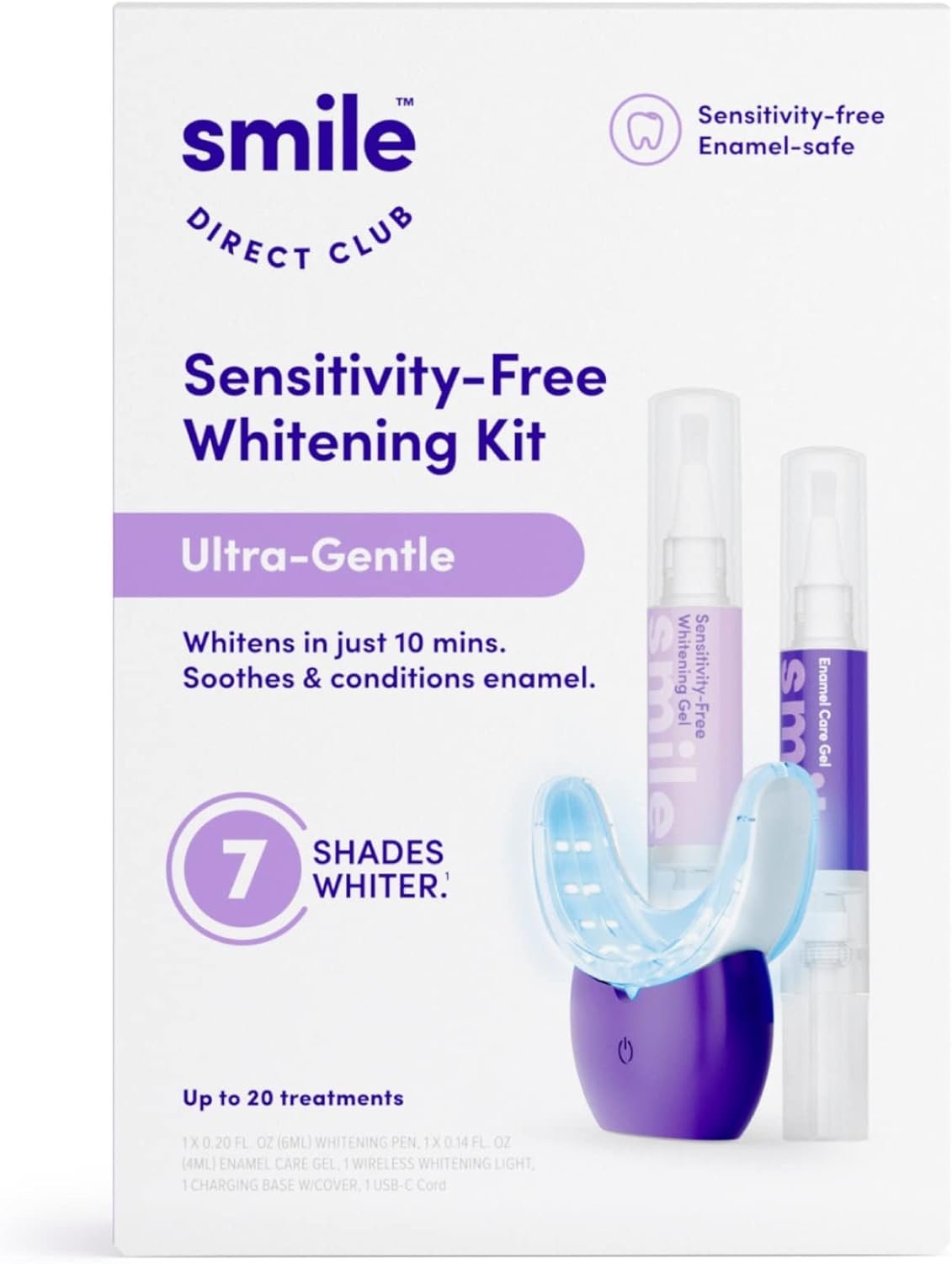 SmileDirectClub Ultra-Gentle Sensitivity-Free Teeth Whitening Kit with Wireless 20-LED Light - Gel Sensitive Teeth, Safe on Gums and Enamel, 0.17 Fl Oz (Pack of 2), 0.34 Fl Oz, Pack 2