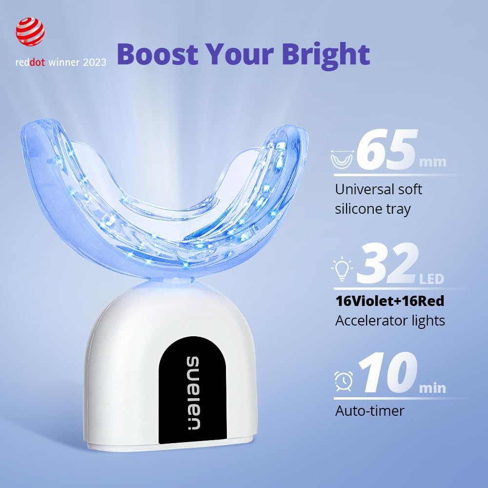 Teeth Whitening Kit, Ualans Teeth Whitener with 32X LED Blue Red Light, 35% Carbamide Peroxide Teeth Whitening Pen, Soothing Gel, Enamel Safe, IPX6 Waterproof, Professional 10 Mins Tooth Whitening