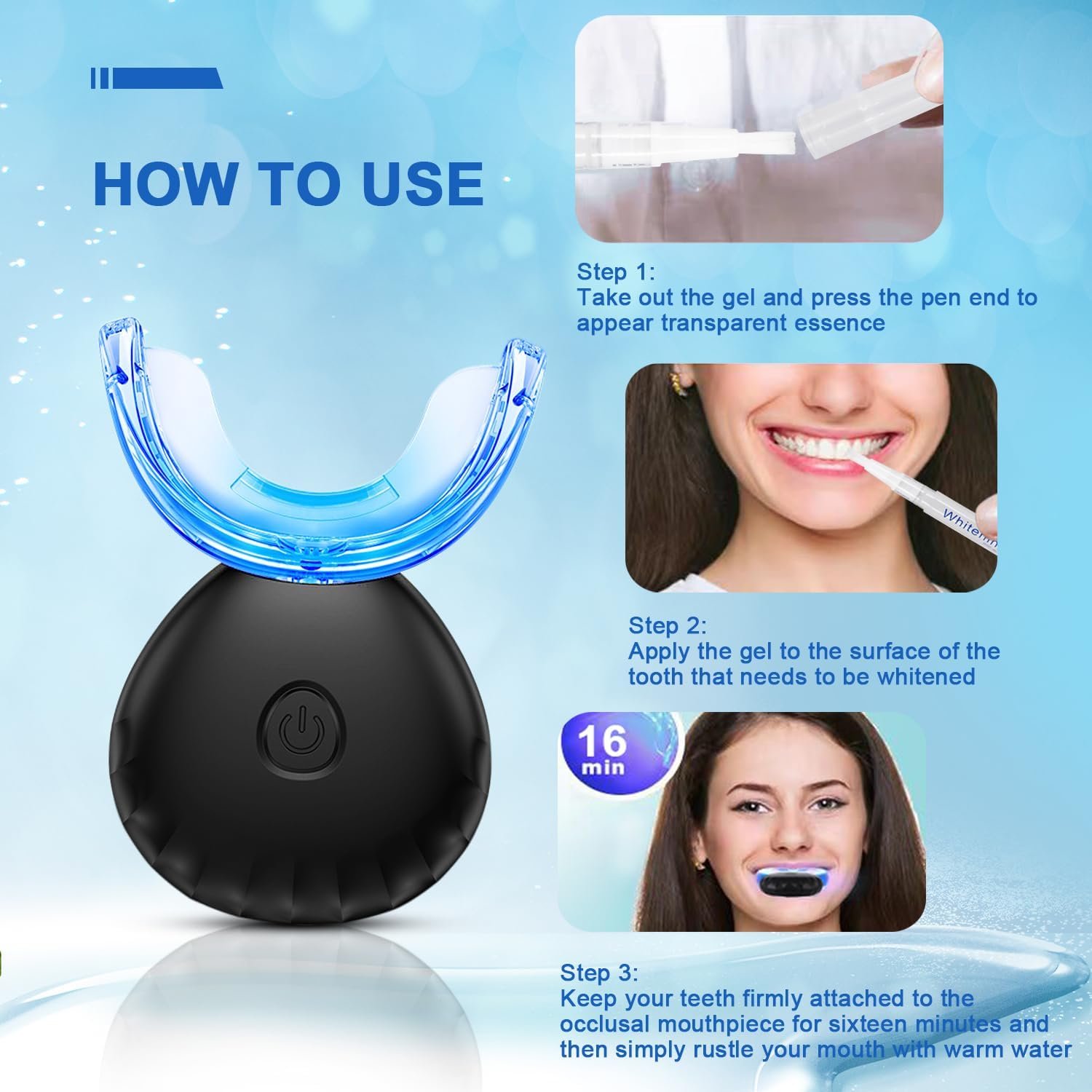 Teeth Whitening Kit with LED Light Teeth Whitening Gel Pen Mouth Tray, Hydrogen Carbamide Peroxide for Sensitive Teeth, LED Light Tooth Whitener, Teeth Stain Remover to Whiten Teeth