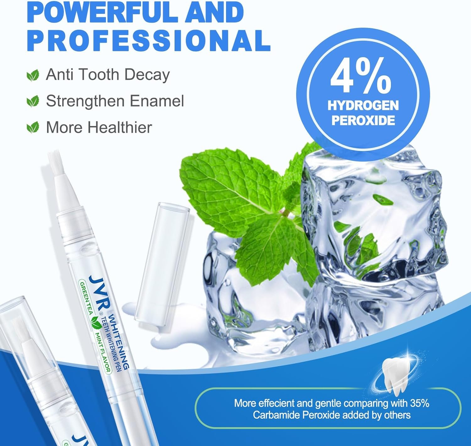 Teeth Whitening Pen (2 Pens), 50+ Uses, Up to 4-8 Shades Whiter in 2-3 Weeks, Effective, Painless, No Sensitivity, Travel-Friendly, Enamel Safe, Natural Mint Flavor