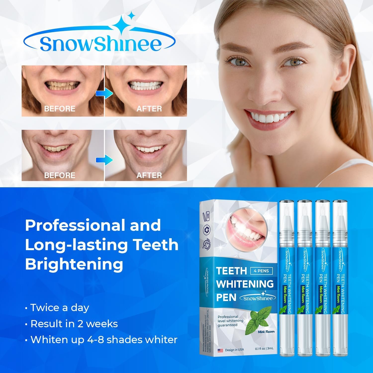 Teeth Whitening Pen, Teeth Whitening Kit, Teeth Whitening Gel with applicator, Teeth Whitener, Teeth Stain Remover, 40+ Uses, Easy to Use, Painless, No Sensitivity, Beautiful White Smile, Mint- 4 Pens