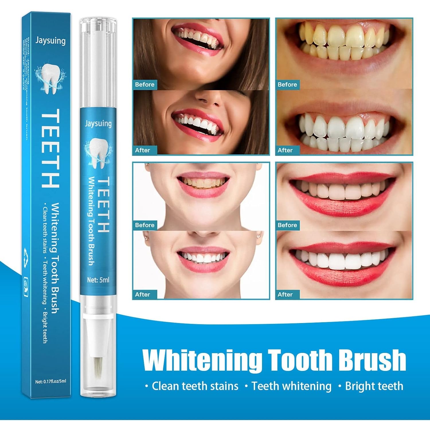 Ultra-Bright Whitening Pen, No Sensitivity, Effective＆Painless, Travel-Friendly Easy to Use for Home, Natural Mint 5ml