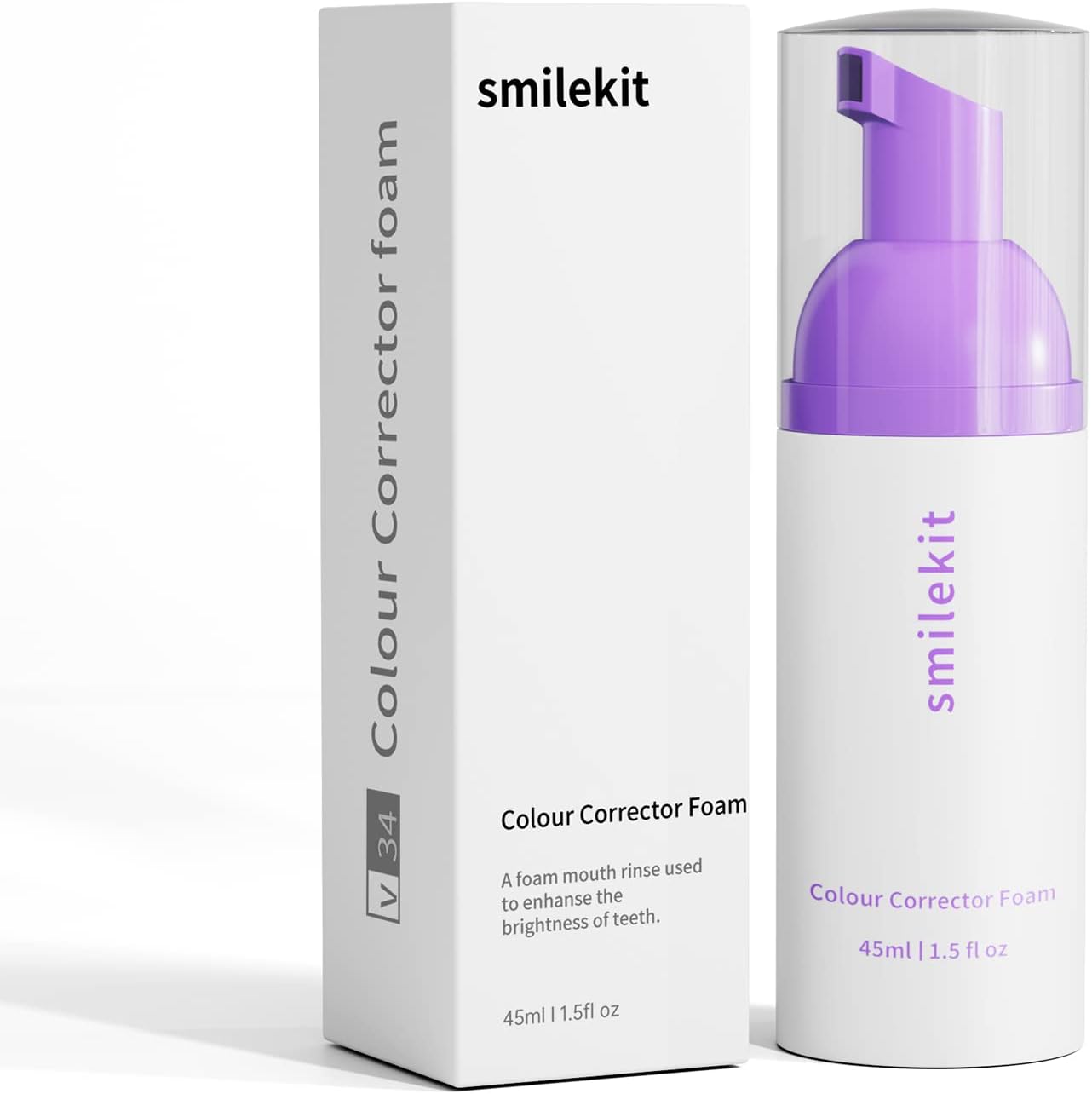 v34 Purple Toothpaste Foam for Teeth Whitening - Premium Whitener, Non-Abrasive, Color Corrector Purple Toothpaste, Teeth Whitening Kit, Teeth Whitening Booster
